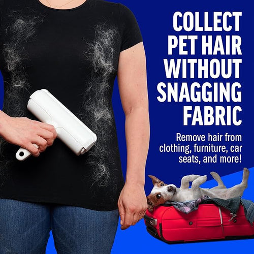 ChomChom Roller Pet Hair Remover – Original Size Reusable Lint Roller for Cat & Dog Hair on Furniture, Couch, Carpet, Car, Rugs & Bedding – Portable, Eco-Friendly (White)