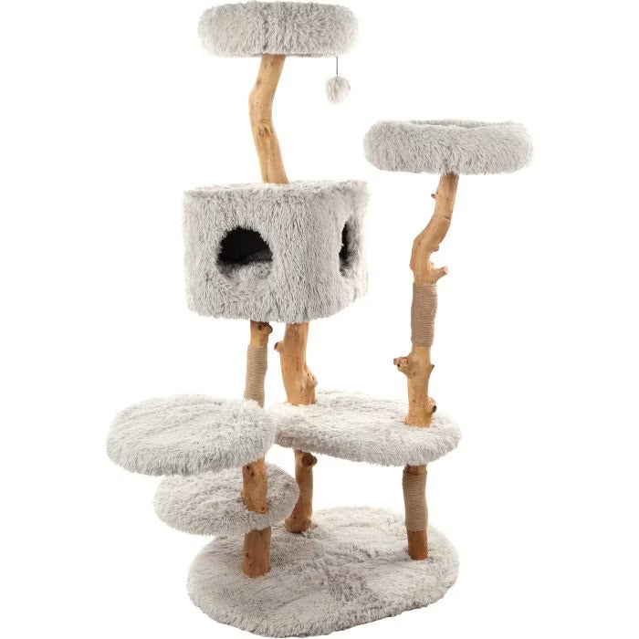 Flamingo Yuna Arbre à Chat Couchage et Jouet En Peluche Blanc 100x74x163cm